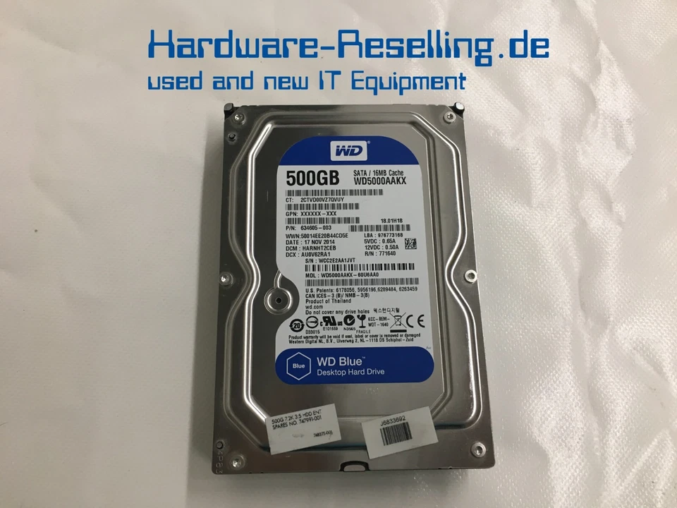 WD Caviar Blue HP SATA 500GB 3,5 7,2K WD5000AAKX-60U6AA0 634605-003 747991-001 - Bild 1 von 1