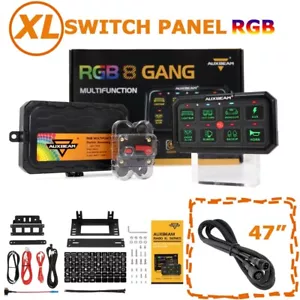 AUXBEAM RGB 8 Gang Switch Panel XL Light Relay Box +47" Extension Wiring Harness - Picture 1 of 12