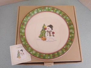 Longaberger Cerámica Vacaciones Navidad Muñeco de Nieve Redondo Plato para Servir NUEVO - Imagen 1 de 4