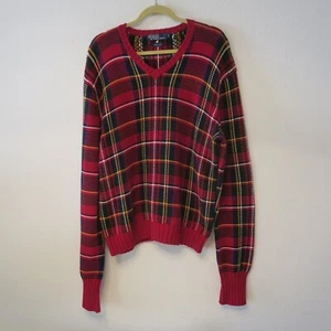POLO RALPH LAUREN maglione adulto grande rosso tartan cotone casual pesante uomo - Foto 1 di 8