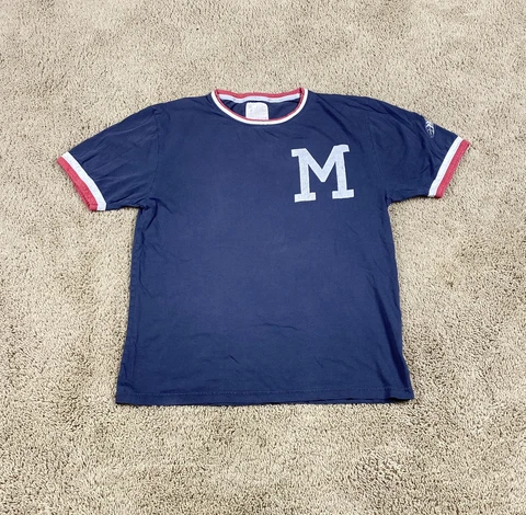 Red Jacket Throwback Cleveland Indians Shirt Mens Large Blue White Red Crew Tee Cover