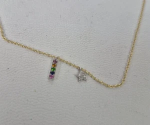 Meira T 14k Gold Sapphire Bar Diamond Star Necklace - Picture 1 of 4