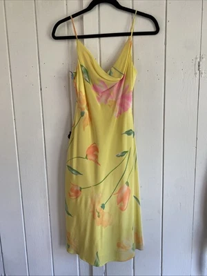 Vintage LAUREN Ralph Lauren  Lined Silk Floral Slip Dress Yellow SZ 6 Excellent - Image 1 of 4