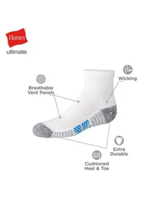 Hanes Ankle Socks 10-Pack Ultimate Boys Gym Value Breathable Black or White S-L - Picture 1 of 12