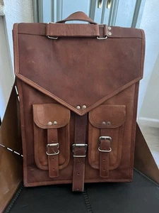 Vintage Brown Leather Messenger + Backpack Satchel for Art Laptop School Bag - Picture 1 of 12