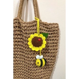 Crochet Sunflower Bee & Ladybird Bag Charms Décor Car Charms Handmade (No Bag) - Picture 1 of 2