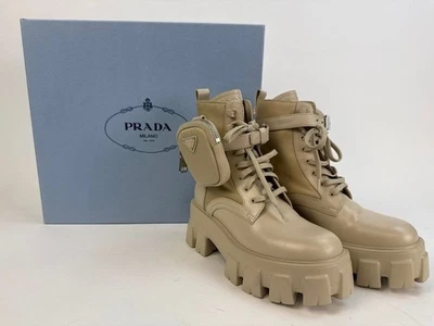 PRADA Mujer 'Monolith' Bolsa Cuero Re-Nylon Botas Beige EU 35/US 5 NUEVAS Foto 1 de 4
