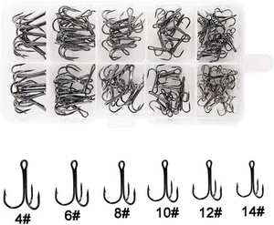 Fishing Treble Hooks Kit High Carbon Steel Strong Sharp Round Black - Picture 1 of 6