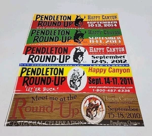 Lot of 5 Pendleton Round-Up Rodeo 15"x3.75" Bumper Stickers - Oregon Let'er Buck - Picture 1 of 3