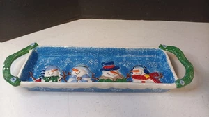 Bandeja cuadrada para servir muñeco de nieve con botones St. Nicholas con asas - Imagen 1 de 7