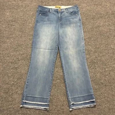 Democracy Womens Cropped Jeans Size 10 Blue Denim Wide Leg Fringe Hem Mid Rise - Image 1 of 4