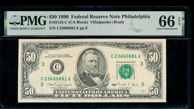 AC 1990 $50 Philadelphia FRN PMG 66 EPQ Fr 2124-C - Image 1 of 2