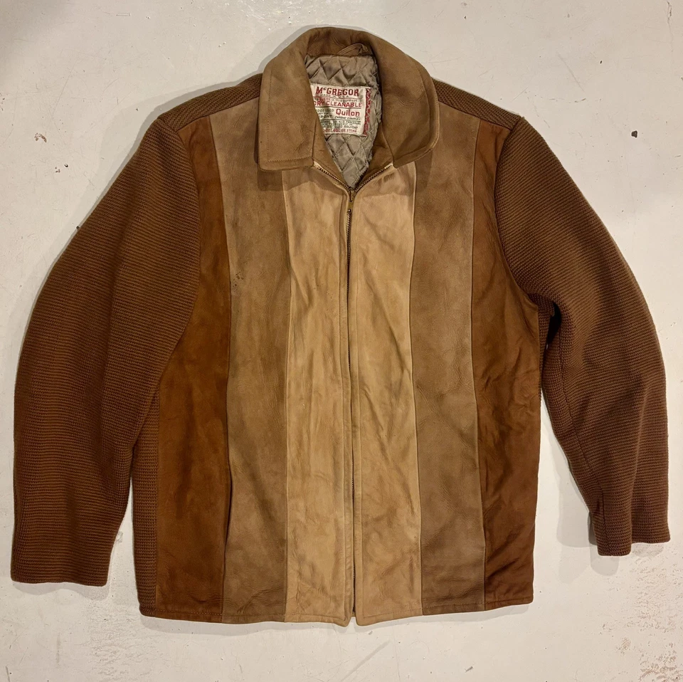 1960-е McGregor замшевая куртка вязаный рукав молнии куртка Bomber MiUSA коричневый - Изображение 1 из 4