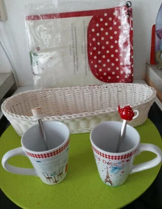 Paris dêlices:6 tlg. Frühstücksset für 2,Becher,Löffel,Baquette-Tasche + -korb - Bild 1 von 6