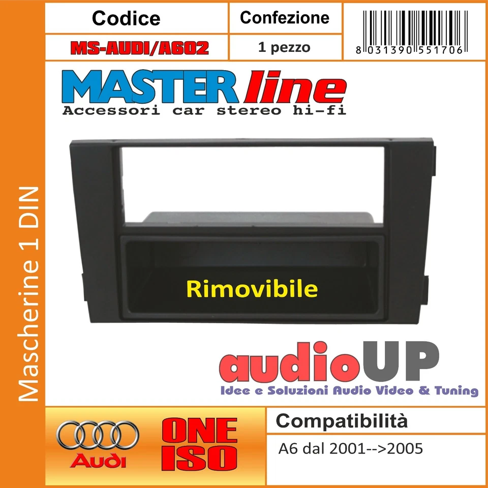 MASCHERINA AUTORADIO MONTAGGIO 1 DIN AUDI A6 DAL 2002 AL 2006 ADATTATORE UN DIN - Immagine 1 di 1