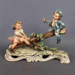 Scultura Capodimonte Ceramica Biscuit Bambini Su Altalena Carlo Mollica 1960 - Imagen 1 de 19