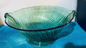 Vintage Jeanette Glass Ultramarine Swirl footed CONSOLE Bowl HANDLED 10" X 4.5" - Picture 1 of 7