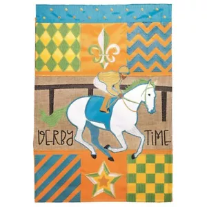 Kentucky Derby Time-Garden Flag-Burlap Double Sided Appliquéd-13”X18” - Picture 1 of 1