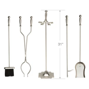 Satin Pewter Finish Steel 5-Piece Fireplace Tool Set W/Heavy Weight Construction - Picture 1 of 12