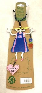 Metall Kunst Weinflasche Anhänger Happy Woman Rosa You Go Mädchen Herz Perlen Blumentopf - Bild 1 von 3