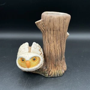 Vintage Owl Miniature Bud Vase - Enesco - Snow Owl on Tree - Picture 1 of 13