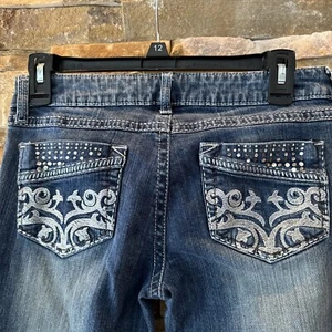 Rock 47 By Wrangler Ultra Low Rise Jeans Dark Blue Wash Thick Stitch 0x34 - Picture 1 of 10