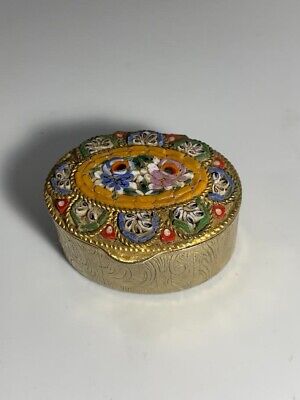 Vintage Gold Tone Micro Mosaic Floral Pill Box