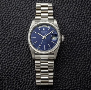 Vintage Bulova Super Seville Automatic Day Date Deep Blue Dial Duble Mens Watch - Picture 1 of 11