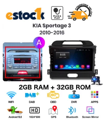 CAR TABLET PER KIA SPORTAGE 3 AUTORADIO ANDROID 14 2Gb RAM + 32 Gb ROM WI-FI GPS - Immagine 1 di 3