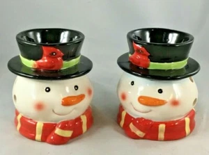 Schneemann mit Keramik Zylinder Kerzenhalter 2er Set Neu  - Bild 1 von 4