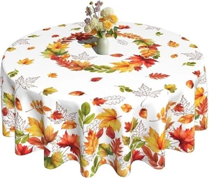 Herbst Runde Tischdecke 60x60 Zoll Herbst Ahornblatt Tischdecke Urlaub Weiß - Bild 1 von 2