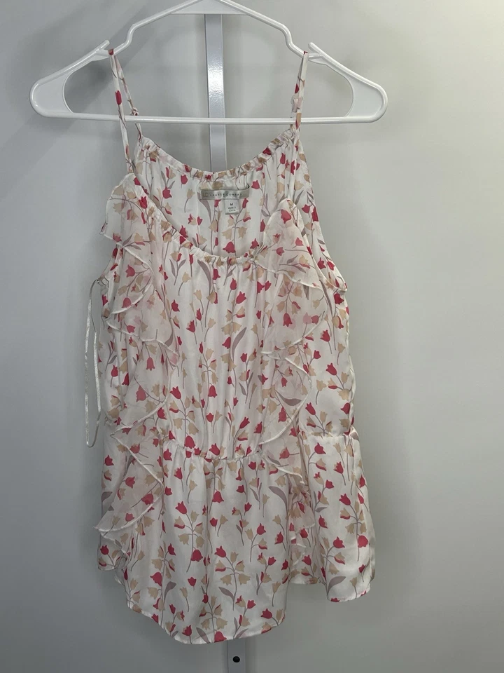 LC Lauren Conrad Women’s Spaghetti Strap Red Pink Floral Top, Size Medium. 2C - Image 1 of 4