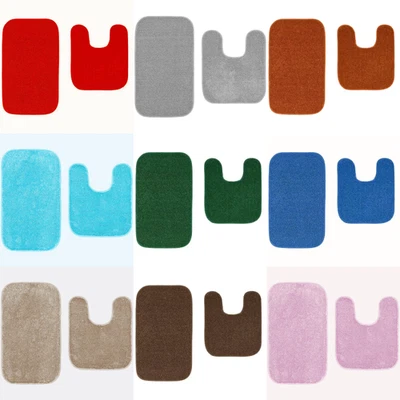 NEW 2PC SOLID COLOR BATHROOM BATH MAT CONTOUR RUG SET MUITIPURPOSE #26 - Image 1 of 2