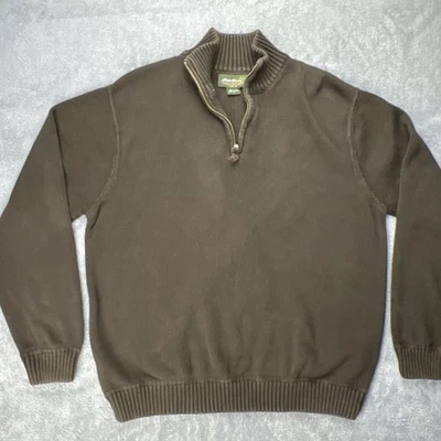 Suéter masculino EDDIE BAUER grande robusto malha de cabo 100% algodão marrom feito nos EUA - Imagem 1 de 4