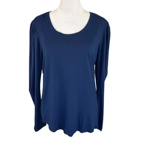 Ralph Lauren LRL Women's L Puff Long Sleeve Tee Navy Blue Scoop Neck Black Label - Picture 1 of 13