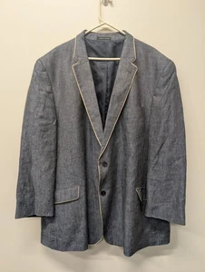 Paulo Solari Sz 56L Striped Blazer SportCoat 2 Button Blue Beige Pipe 100% Linen - Picture 1 of 16