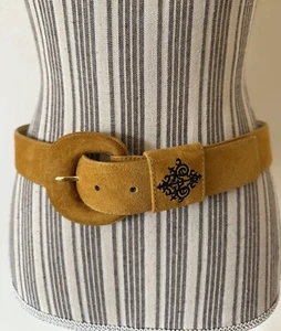Ceinture femme vintage Sostanza années 90 véritable daim doré marron L - Photo 1/8