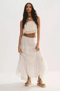 New By Anthropologie Tiered Lace Patchwork Skirt Size Large - Picture 1 of 10