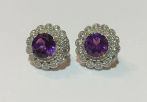 echt Edelstein Amethyst Ohrringe, weißvergoldetes 925 Sterlingsilber, Kreole - Bild 1 von 9