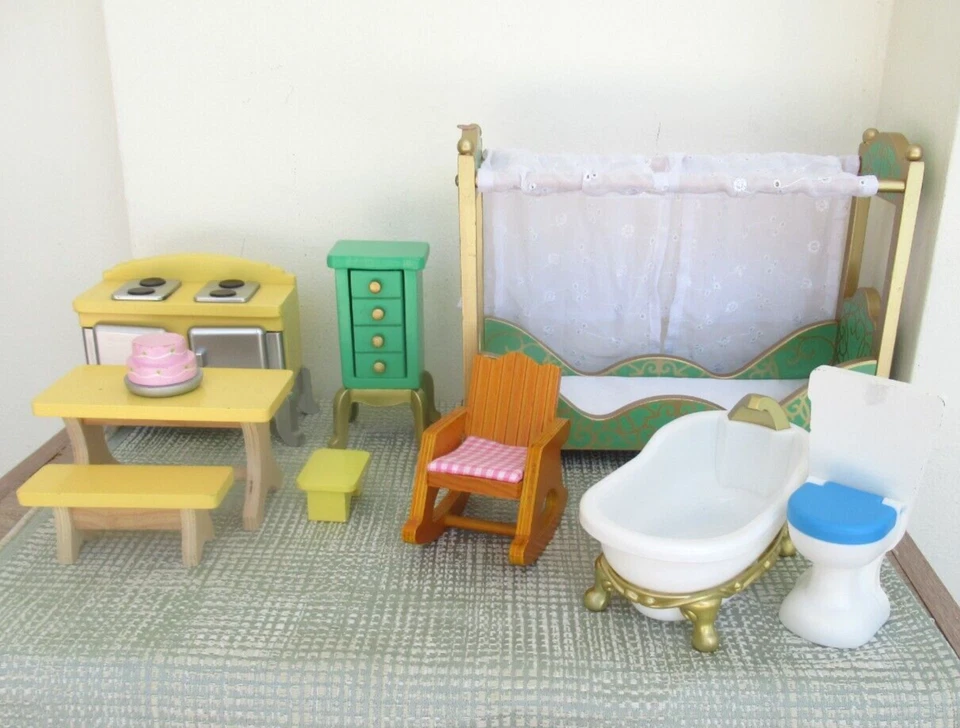 Kidkraft Lote de Muebles de Madera para Casa de Muñecas Muñeca Estufa, Mesa, Banco Dormitorio Baño Foto 1 de 4