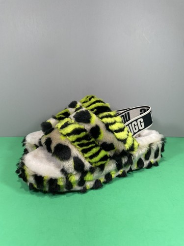 Pantofole sandali USA UGG Fluff Yeah Animalia taglia 7 verdi e nere 1127073