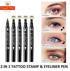 Eyeliner Pen with Stamp Tattoo 2 in 1 Black Liquid Waterproof  Make up - Picture 1 of 17