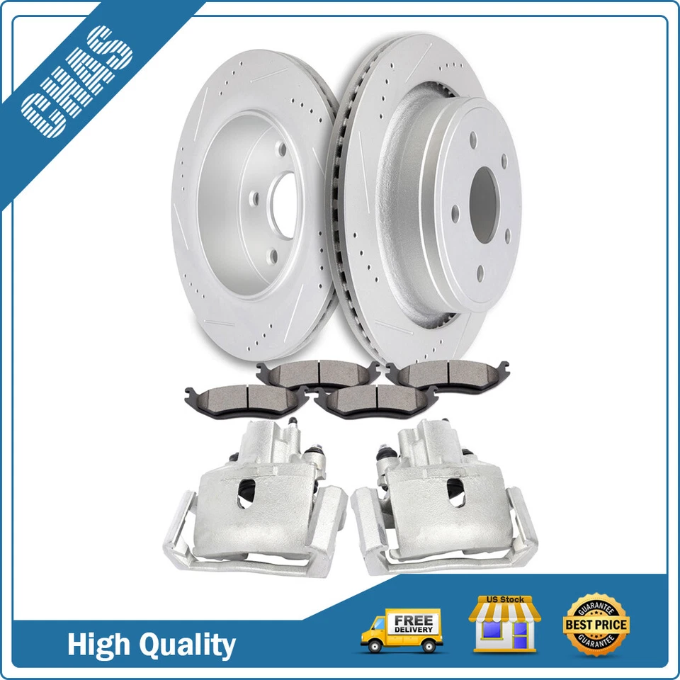 Rear Brake Calipers w/ Bracket Pads Rotors For 2004-2009 Dodge Durango - Image 1 of 1