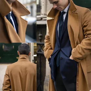 Men Tailored Suit Wool Blend Belted Overcoat Winter Thick Warm Coat XXL 3X 1X XS - Picture 1 of 11