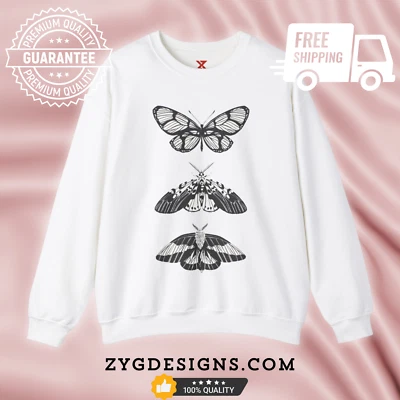 B&W Butterfly Cuello Redondo | Diseño Mariposa | Sudadera Mariposa Blanco y Negro Foto 1 de 2