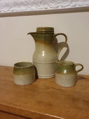 Kiln Craft Coffee Pot, Milk Jug And Sugar Bowl Set - Image 1 of 4