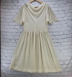 Vintage Dress Womens Sz S Small Cream Sheer Full Skirt Draft Neck Flaws - Picture 1 of 17