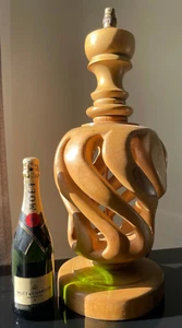 Large Vintage Wooden hollow Hand Carved table Lamp 5.4 kg 66 cm Mauritius - Picture 1 of 8