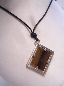Ciondolo in ARGENTO 925 con OCCHIO DI TIGRE naturale - pendente Pietra Dura - Foto 1 di 4