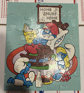 VTG Smurfs  Home Sweet Home 24 piece Jigsaw Puzzle 1982 15 x 12 1/5 
